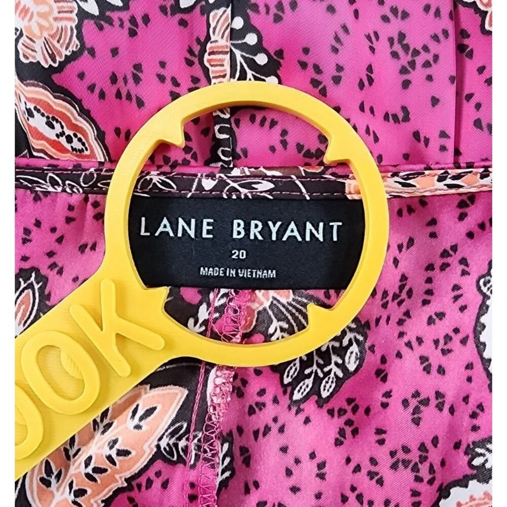 Lane Bryant Dress Size 20 Pink Floral Long Sleeve Midi Dress w/Pockets - Picture 3 of 11